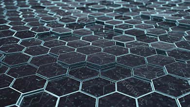 Abstract Gray Hexagonal Pattern with Blue Edges Digital Background Art