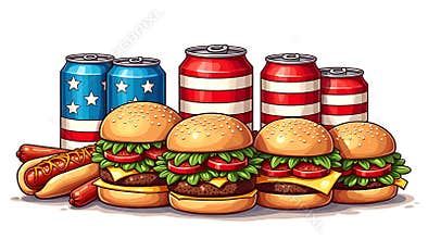 Patriotic American Fast Food Cartoon for Independence Day