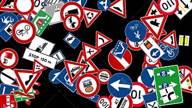 Grid with 12x12 matrix with many traffic signs used in Italy and Europe