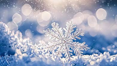 Crystal Snowflake on Snowy Background