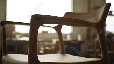 Light Brown Wooden Chair Closeup in a Handcrafted Furniture Workshop