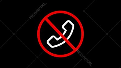 No dial call forbid blocked motion graphic of phone stopped with a restriction sign on a dark background animated symbol