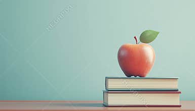 Apple Placed On Top Of A Stack Of Books With A Chalkboard In The Background