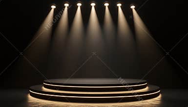 Elegant Black Circular Podium With Soft Spotlights For Product Displays