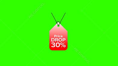 30% Price Drop Icon Animation on Green Background Discount Badge Clip for Sale Promotions