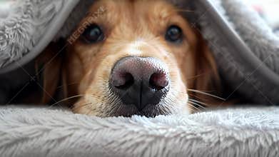 Golden Retriever Under Blanket