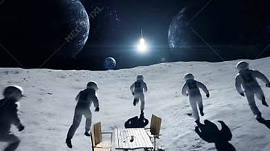 Astronauts in a Hurry , Lunar Picnic Chaos Ai Generative