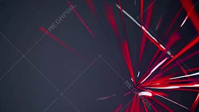 Red and white streaks of light converge towards the center against a dark background, creating a dynamic and energetic abstract