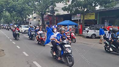Fans celebrating Persib Bandung Football Team becoming Indonesian Premier League Champions on May 24, 2025