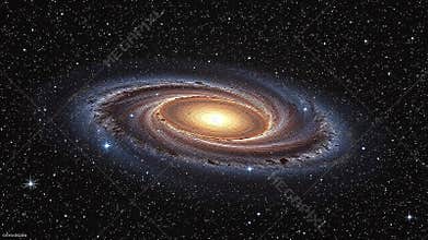 A grand mosaic featuring a galaxy viewed edge-on, revealing its delicate structure and the faint halo of stars Generative AI