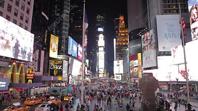 Time-lapse Sequence Of Traffic At Night In Times Square NYC