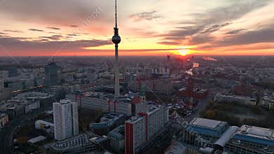 City of Berlin, Germany from above. Aerial cityscape view showing architectural landmarks Reichstag