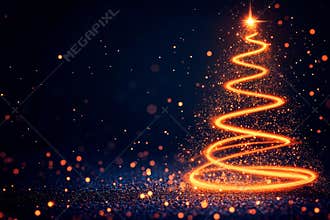 Beautiful abstract christmas tree created with glowing orange light trails in a festive setting