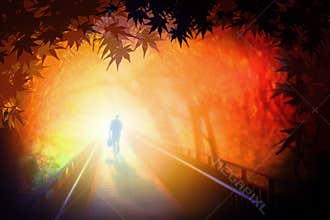 Man walking on bridge