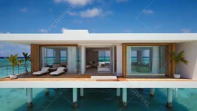 Modern overwater bungalow offering stunning ocean views in tropical paradise