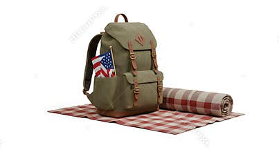 Patriotic Camping Backpack Render Isolated