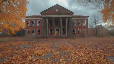 Abandoned Brick Building in Autumn