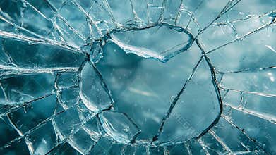 Broken glass creating hole with radial cracks and sharp edges
