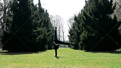 Man in suit dancing break dance