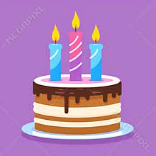 simple cartoon birthday cake with burning candles vector illustration isolated transparent background