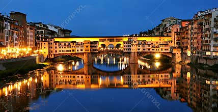 Florence city lights by night, Italy
