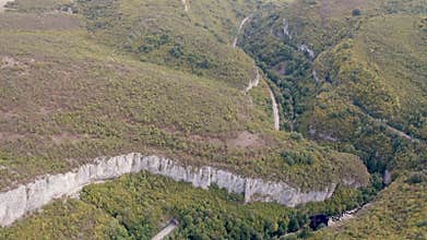 Picturesque mountain view of the gorge with large vertical cliffs