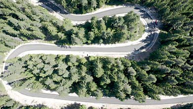 flight over of curves of the mountain road.