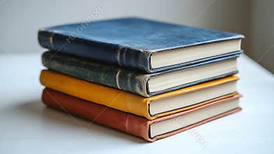 Stacked books with colorful covers resting on a white table in a cozy reading nook