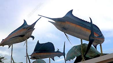 Statue monument sculpture of Swordfish on Ao Nang Beach Thailand