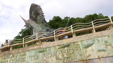 Statue monument sculpture of Swordfish on Ao Nang Beach Thailand