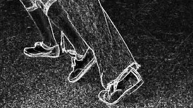 Legs of people dancing jazz. Stylized graphics