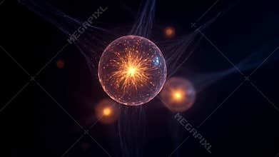 Glowing quantum bits connected by intricate light threads depict superposition and entanglement. A visualization of the
