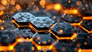 An Abstract Hexagonal Background Featuring Glowing Elements and Water Drops for Aesthetic Appeal
