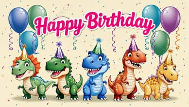 Cute Dinosaurs Celebrate Happy Birthday