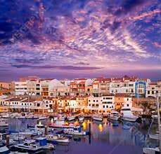 Ciutadella Menorca marina Port sunset with boats