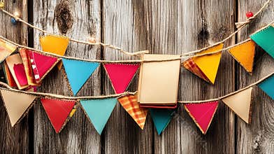 Festive book bunting on rustic wood