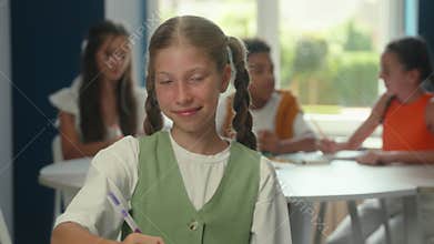 School educational lesson young teen portrait student child kid academy pupil student happy smile pretty schoolgirl