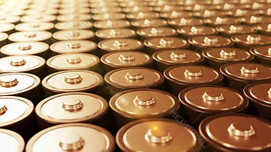 Lithium and aa alkaline batteries in battery pack against of orange fire light