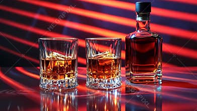 Distilled elegance: cognac presentation, whiskey aroma, brandy warmth, premium beverage, rich essence, crafted spirit, refined