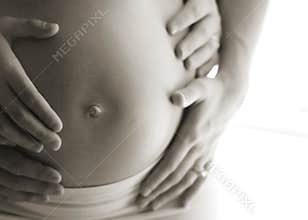 Pregnant woman belly exposed