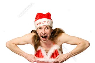 Funny christmas man doing stri