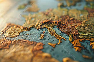 A detailed close-up view of a map of Europe. Perfect for educational materials or travel-related projects