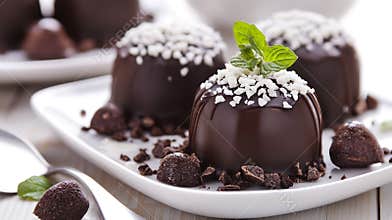 Generative AI Decadent Chocolate Treats Plated to Perfection with Garnish for Dessert Lovers business concept.
