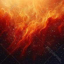 A captivating, vibrant digital artwork featuring a central fiery mass in red hues with scattered white spots against a