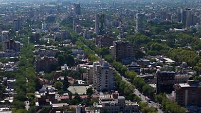Green avenues and urban buildings in Mendoza city, Argentina