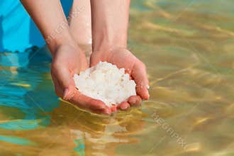 Dead Sea salt in hands