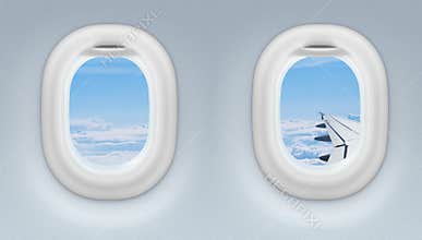 Two airplane or jet windows
