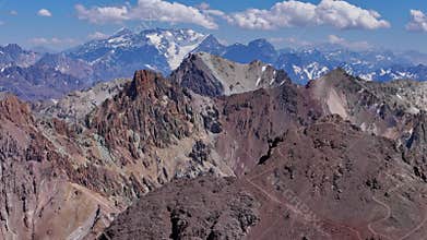Snow-capped peaks and rocky ridges in the Andes, Argentina