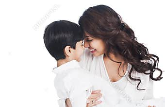 Woman smiling with her son