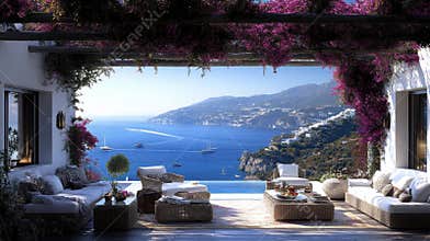 Mediterranean Villa Terrace with Stunning Ocean View